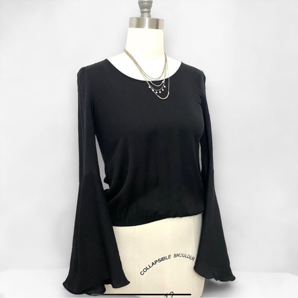 Bebe Black Bell Sleeve Top, Size Small - Picture 1 of 9